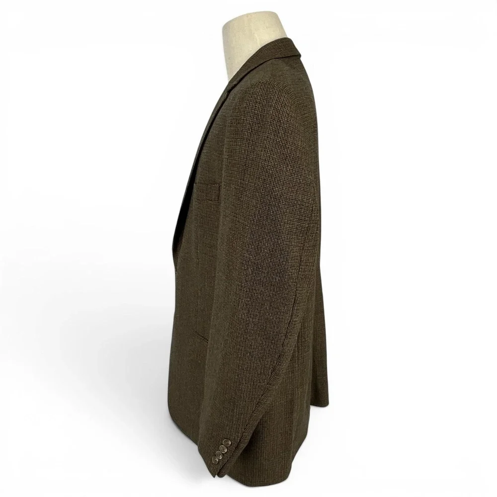 Chaps Est‎ 1978 Mens 46R Brown 100% Wool Micro Check 2 Button Blazer Sport Coat